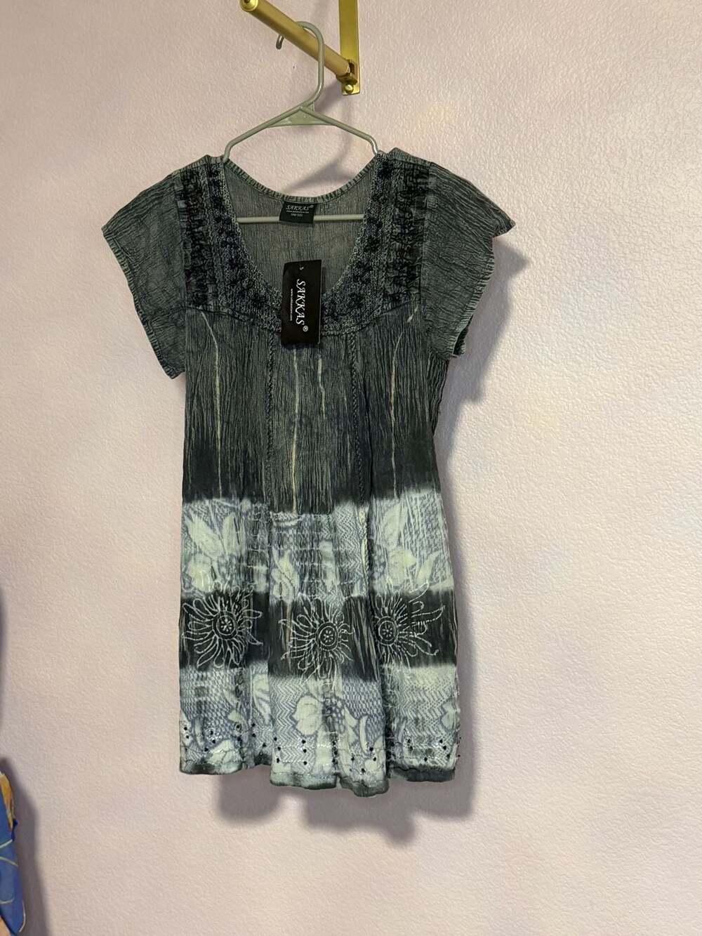 Sakkas Tunic Blouse One Size Grey Tie Dye Embroidered Sequin Beaded